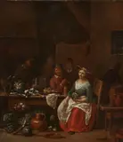Jan Baptist Lambrechts, Genre Scene with a Goose Seller