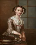 circle of Philippe Mercier, Girl with Oysters, Oil on canvas (relined)