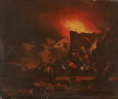 Egbert van der Poel, A Burning House by Night, Oil on panel