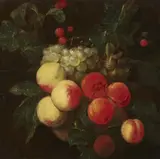 circle of Joris van Son, Two Still Lifes with Fruit Garlands, Oil on canvas, mounted on panel. 28.5 x 26 and
