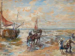 Gregor von Bochmann, Unloading the Boat, Oil on panel