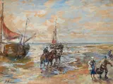 Gregor von Bochmann, Unloading the Boat, Oil on panel