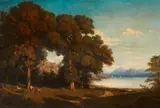 Frédéric Bourgeois de Mercey, Landscape with a Lake, Oil on canvas laid down on MDF, backed with a canvas on a stretcher