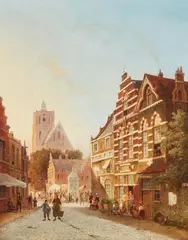 Pieter Cornelis Dommersen, Street in Old Utrecht, Oil on panel