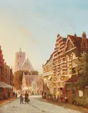 Pieter Cornelis Dommersen, Street in Old Utrecht, Oil on panel