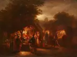 George Gillis Haanen, Dutch Market by Moonlight, Oil on canvas