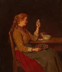 Johann Georg Meyer, Woman Seated at a Kitchen Table, Oil on panel