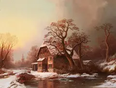 Bernhard Peters, House in a Winter Landscape, Oil on canvas