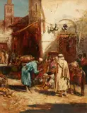 Eugène Pavy, Oriental Market Scene, Oil on panel