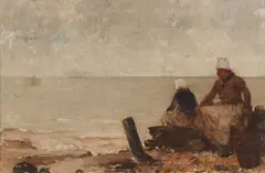 Gustave Nicolas Pinel, Beach Scene with Two Fisherwomen, Oil on panel