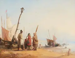 Caspar Scheuren, Fisherboats on the Beach, Oil on canvas (relined)