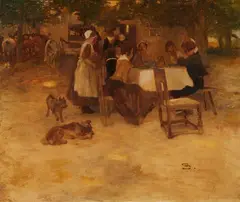 Resting by the Tavern by Wilhelm Schreuer, Mixed media on paper laid down on hardboard, offered Mar 2020