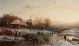 Adolf Stademann, Winter Landscape at Dusk, Oil on canvas (relined)