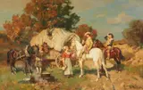 Wilhelm Velten, Three Riders, Oil on panel. 15.5 x 24 and