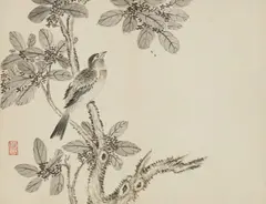 A folding album with depictions of birds and flowers on twelve leaves. Ink and colour on paper. Inscription, dated cyclically gengyin, signed Nanshao di Jiang Tingxi and ..., A folding album with depictions of birds and flowers on twelve leaves. Ink and colour on paper. Inscription, dated cyclically gengyin (1710), signed Nanshao di Jiang Tingxi and ..., A folding album with depictions of birds and flowers on twelve leaves. Ink and colour on paper. Inscription, dated cyclically gengyin (1710), signed Nanshao di Jiang Tingxi and sealed Yang Sun yi zi you, Tingxi xieyi and Qingtong xuan shuhua ji, an additional date of Guangxu renwu (1882). Brocade covers