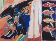 Elvira Bach, Ausziehen, 1980, 2-part work: each oil on canvas. Overall dimensions