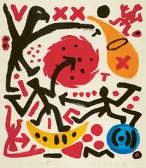 Untitled by A. R. Penck, 1992, Colour woodcut on card, sold Dec 2019