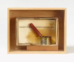 Objekt zum Schmieren und Drehen by Joseph Beuys, 1972, Tin can with oil colour (Braunkreuz), grease and screwdriver. Can Ø, offered Nov 2019