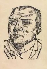 Selbstbildnis by Max Beckmann, 1922, Holzschnitt auf schwach rosafarbenem Japan, sold Nov 2019