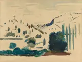 André Derain, Vue sur Vers, 1912, Watercolour over pencil on laid paper with watermark "INGRES FRANCE"
