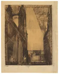 Lyonel Feininger, Marienkirche Halle I, 1929, Charcoal drawing over slightly tinted background on laid paper