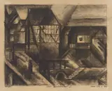 Lyonel Feininger, Dorf Niedergrunstedt VI, 1914, Charcoal drawing, finely outlined in India ink, on laid paper