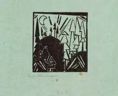 Lyonel Feininger, Mountain with a village (Gebirge mit Dorf), 1918, Woodcut on fine bluish-green Japan