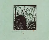 Lyonel Feininger, Mountain with a village (Gebirge mit Dorf), 1918, Woodcut on fine bluish-green Japan