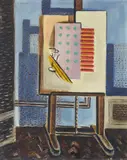 Nikos Hadjikyriakos-Ghikas, Interieur avec chevalet IV, 1927, Oil on canvas on card