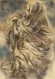 George Grosz, Draped Dummy. Verso: Social Gathering, 1939, Charcoal and pastel chalk drawing on grained ivory-coloured wove paper. A sheet-sized Sepia drawing verso (ca. 1935)