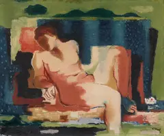 Gottfried Graf, Liegender Akt III (Rot-Weiß-Blau), 1931, Oil on canvas