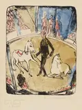 Erich Heckel, Zirkus, 1921, Lithograph on heavy handmade laid paper, printed monotype-like from the coloured stone in black, red, blue and brown