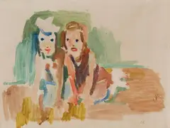 Oskar Kokoschka, Zwei Kinder (zwei Mädchen), Circa 1922, Watercolour on ivory-coloured laid paper