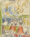 Ballhaus mit tanzenden Mädchen by Ernst Ludwig Kirchner, 1911/1912, Graphite and oil crayon drawing on paper, mounted on card, sold Nov 2019