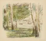 Max Liebermann, Landschaft am Wannsee mit Segelbooten, 1926, Colour lithograph on firm wove paper with watermark "JW Zanders 1921"
