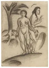 August Macke, Nacktes Paar, 1913, Pencil drawing on plain paper
