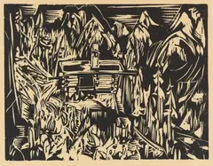 Albert Müller, Lärchenhüsli, 1925, Woodcut on thin ivory-coloured Japan laid paper