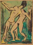 Otto Mueller, Der Mord 3 (Tanzszene III/Liebespaar II), Circa 1919, Colour lithograph, hand-coloured, on plain brownish paper