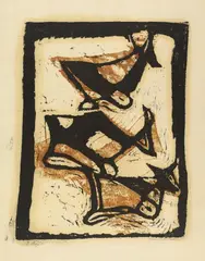 Ewald Mataré, Drei Kühe (übereinander), 1951/1952, Colour woodcut on heavy Japan paper 48/49 x 36.5/