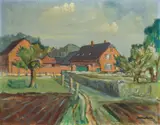 Ernst Mollenhauer, Bauernhof am Niederrhein, 1946, Oil on coarse canvas
