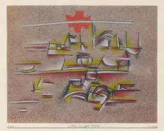 Otto Nebel, Blau-rot-gelb-Gefüge, 1935, Mixed media on light paper, mounted on original support paper