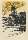 Emil Nolde, Mühle, 1907/1915, Colour lithograph in black, violet, and yellow on wove paper