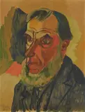 Max Pechstein, Kopf II, 1922, Watercolour on wove paper (with blindstamp "PROGRESS") on card