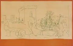 Arrivée du chevalier by Pablo Picasso, 1951, Colour lithograph in red and green on firm wove paper, offered Nov 2019