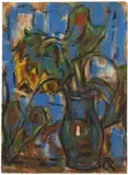 Sonnenblumen im Krug by Christian Rohlfs, Circa 1925, Water tempera and reed pen and ink on heavy, handmade watercolour laid paper, sold Nov 2019
