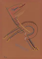 Thomas Ring, Abstrahierte Figur, 1927, Oil crayon drawing on red brown tinted paper