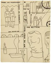 Handel und Wissenschaft by Franz Wilhelm Seiwert, 1921, Pen and ink drawing on card 25.9 x 20.7/, sold Nov 2019