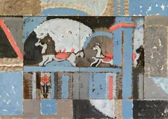 Albert Wigand, Ohne Titel (Pferdchen hinter der Mauer; Mauerblümchen), verso: Ohne Titel (Interieur mit Hängelampe), Circa 1960, Opaque colours and collage on card