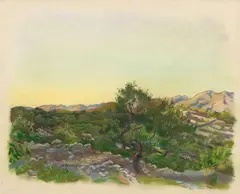 Landschaft (Korcula, mit Blick auf die Berge des Festlandes) by Richard Ziegler, 1935, Pastel crayon on yellowish wove paper, offered Nov 2019