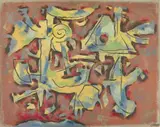 Willi Baumeister, Figuration mit Laterne, 1955, Oil on fibreboard